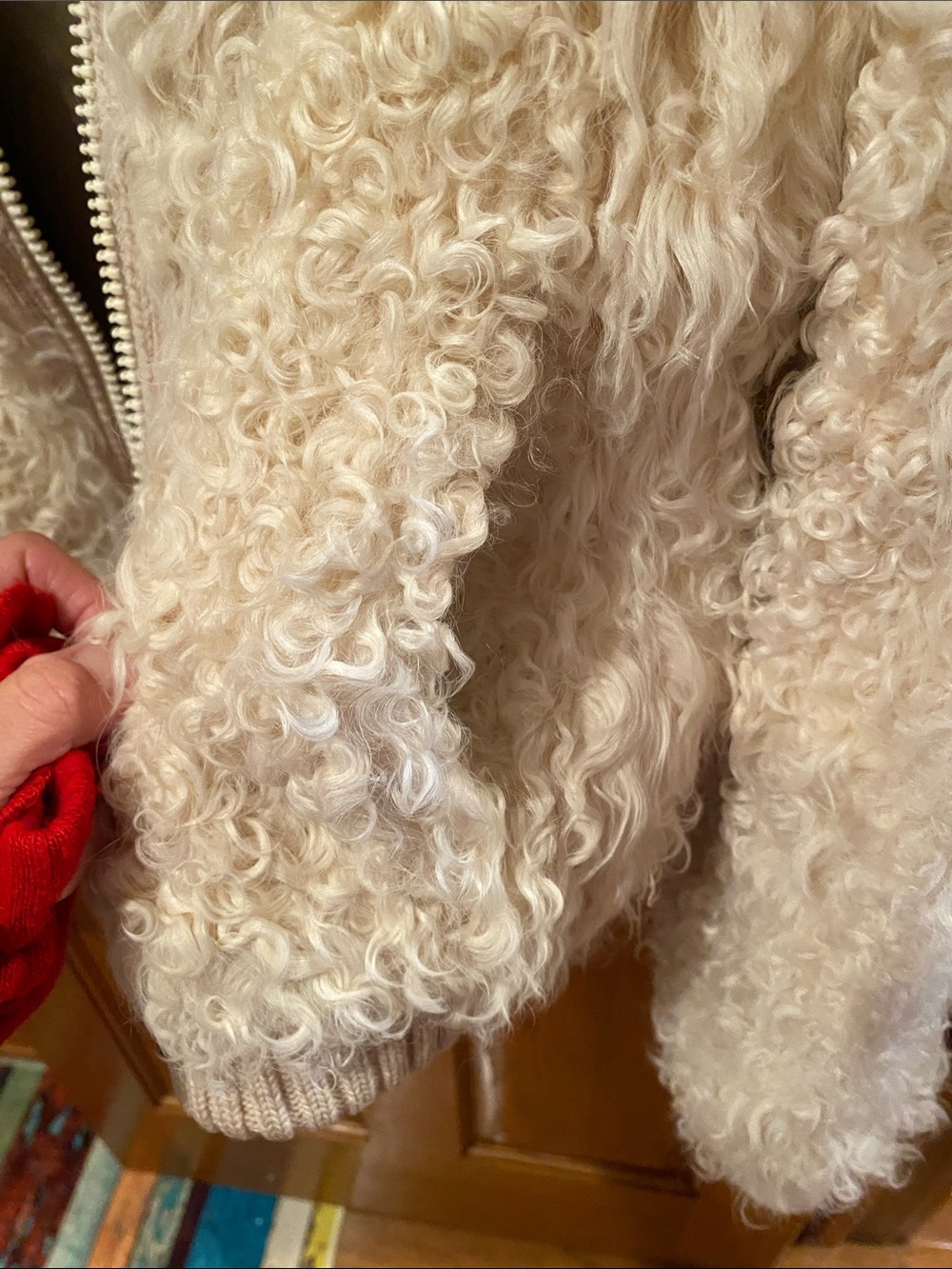 Cream Curly lamb’s wool Fur Bomber Jacket Vintage - Picture 5 of 9